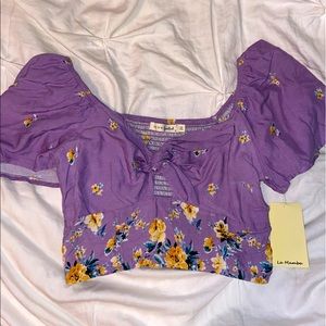 Purple Flower Crop Top